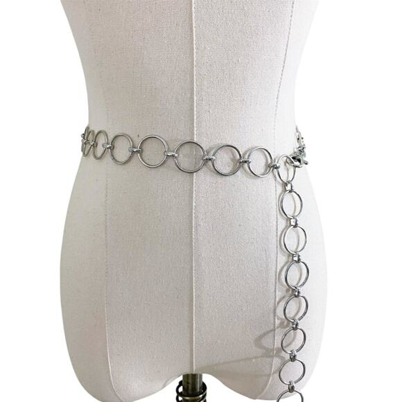 Vintage Y2K Silver Circle Chain Belt EUC Adjustable Lobster Claw Clasp - Picture 2 of 4
